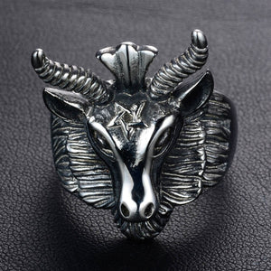 GUNGNEER Satanic Goat Head Baphomet Rings Stainless Steel Bracelet Jewelry Set Accessory