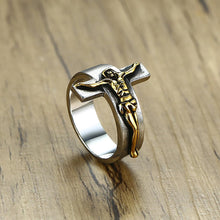 Load image into Gallery viewer, GUNGNEER Stainless Steel Christ Ring With Cross Jesus Gift Jewelry Accessory For Men