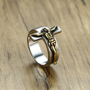 GUNGNEER Stainless Steel Christ Ring With Cross Jesus Gift Jewelry Accessory For Men