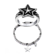 Load image into Gallery viewer, GUNGNEER Pagan Pentagram Five Point Star Ring Star Charms Bracelet Stainless Steel Jewelry Set