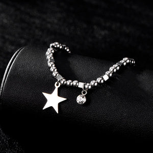 GUNGNEER Pagan Pentagram Five Point Star Ring Star Charms Bracelet Stainless Steel Jewelry Set