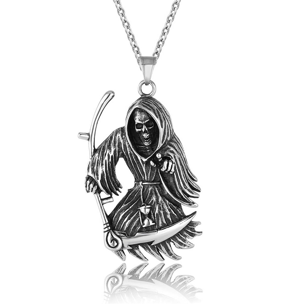 GUNGNEER Gothic Punk Grim Reaper Pendant Necklace Skull Jewelry Accessories Men Women