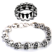 Load image into Gallery viewer, GUNGNEER Stainless Steel Skeleton Skull Charm Halloween Bracelet Ring Jewelry Set Men Women