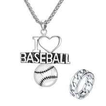 Load image into Gallery viewer, GUNGNEER I Love Baseball Necklace with Ring Stainless Steel Sport Jewelry Accessory Set