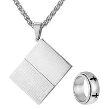 Load image into Gallery viewer, GUNGNEER Men Stainless Steel Jesus Cross Bible Necklace Ring Christian Jewelry Accessory Set