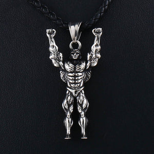 GUNGNEER Workout Strong Man Pendant Necklace Stainless Steel Gym Sport Jewelry Men Women