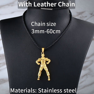 GUNGNEER Stainless Steel Workout Muscle Man Pendant Necklace Gym Sport Fitness Jewery Men Women