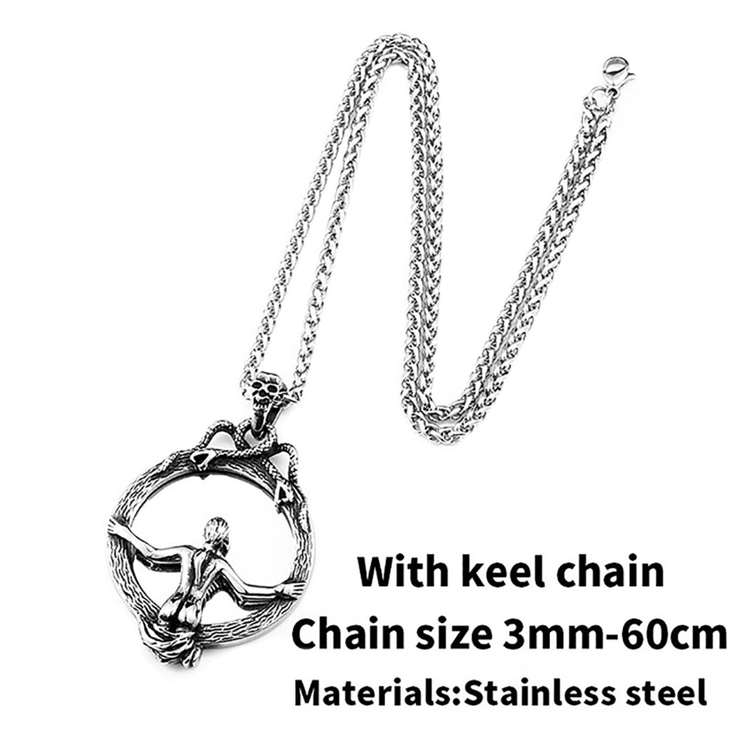 GUNGNEER Stainless Steel Mirror Snake Skull Pendant Necklace Gothic Biker Protection Jewelry