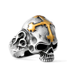 Load image into Gallery viewer, GUNGNEER Stainless Steel Skull Skeleton Ring Leather Bracelet Halloween Jewelry Set Men Women