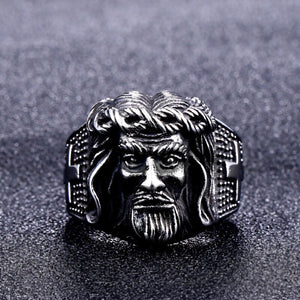 GUNGNEER Stainless Steel Christ Cross Necklace Ring Many Jesus Religious Jewelry Set Men Women