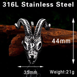 GUNGNEER Stainless Steel Satan Ram Skull Pendant Necklace Demonic Goat Jewelry Gift For Men