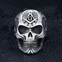 Load image into Gallery viewer, GUNGNEER Skull Masonic Ring For Men Stainless Steel Punk Rock Bracelet Jewelry Set