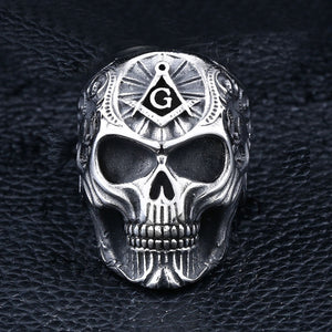 GUNGNEER Skull Masonic Ring For Men Stainless Steel Punk Rock Bracelet Jewelry Set