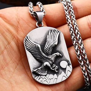 GUNGNEER Men Stainless Steel American Airborne Ring Eagle Necklace US Army Biker Jewelry Set