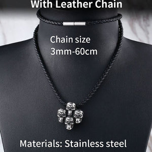 GUNGNEER Stainless Steel Punk Gothic Rock Skull Skeleton Pendant Necklace Jewelry Men Women