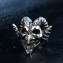 Load image into Gallery viewer, GUNGNEER Stainless Steel Goat Head Satan Ram Skull Ring Demonic Jewelry Accessory For Men