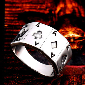 GUNGNEER Punk Rock Style Stainless Steel Men Ace of Spade Poker Ring Jewelry Accessories