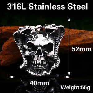 GUNGNEER Skull Skeleton Band Ring Stainless Steel Gothic Biker Necklace Jewelry Set Men Women