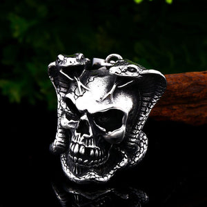 GUNGNEER Skull Skeleton Band Ring Stainless Steel Gothic Biker Necklace Jewelry Set Men Women