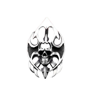 GUNGNEER Stainless Steel Skull Pendant Necklace Ring Halloween Biker Jewelry Set Men Women