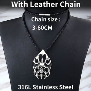 GUNGNEER Stainless Steel Skull Pendant Necklace Gothic Halloween Punk Biker Jewelry Men Women
