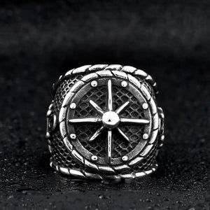 GUNGNEER Men Navy Rudder Wheel Anchor Necklace Ring Stainless Steel US Military Jewelry Set