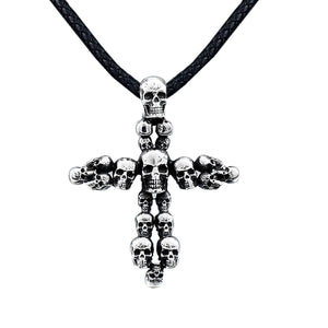 GUNGNEER Biker Punk Rock Gothic Stainless Steel Cross Skeleton Skull Pendant Necklace Jewelry