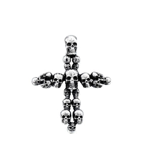 GUNGNEER Biker Punk Rock Gothic Stainless Steel Cross Skeleton Skull Pendant Necklace Jewelry
