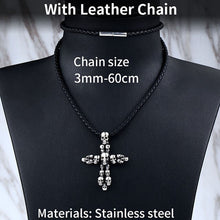 Load image into Gallery viewer, GUNGNEER Biker Punk Rock Gothic Stainless Steel Cross Skeleton Skull Pendant Necklace Jewelry