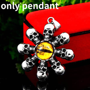 GUNGNEER Vintage Gothic Skull Yellow Evil Eye Pendant Necklace Stainless Steel Jewelry Men Women