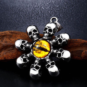 GUNGNEER Vintage Gothic Skull Yellow Evil Eye Pendant Necklace Stainless Steel Jewelry Men Women