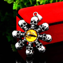 Load image into Gallery viewer, GUNGNEER Vintage Gothic Skull Yellow Evil Eye Pendant Necklace Stainless Steel Jewelry Men Women