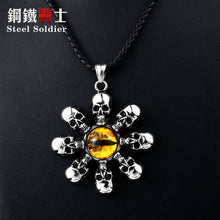 Load image into Gallery viewer, GUNGNEER Vintage Gothic Skull Yellow Evil Eye Pendant Necklace Stainless Steel Jewelry Men Women