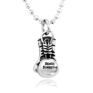 GUNGNEER Shields Strength Boxing Gloves Pendant Necklace Stainless Steel Workout Jewelry Men