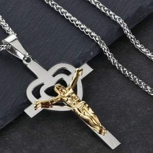 GUNGNEER Pray Necklace With Cross Stainless Steel God Jewelry Accessory For Men Women