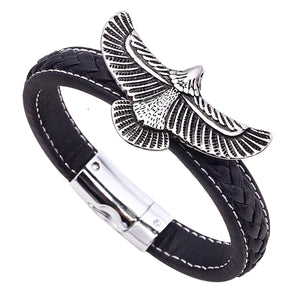 GUNGNEER Punk Vintage Bald Eagle Charm Braided Leather Bracelet American Style Jewelry