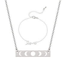 Load image into Gallery viewer, GUNGNEER Stainless Steel Wicca Moon Phase Pendant Necklace Love Curb Chain Bracelet Jewelry Set