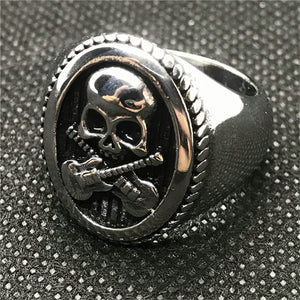 GUNGNEER Stainless Steel Skull Band Ring Gothic Skeleton Punk Jewelry Accessories Men Women