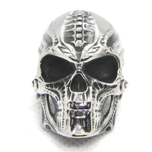 GUNGNEER 2 Pcs Fashion Punk Style Big Skull Wrench Biker Ring Stainless Steel Jewelry Set Men