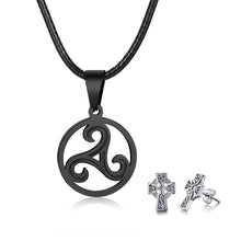 Load image into Gallery viewer, GUNGNEER Celtic Knot Triskele Pendant Necklace with Cross Earrings Stainless Steel Jewelry Set
