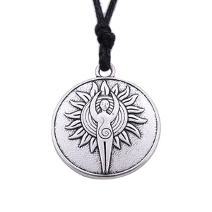 GUNGNEER Antique Wiccan Goddess Pendant Necklace Leather Bracelet Stainless Steel Jewelry Set