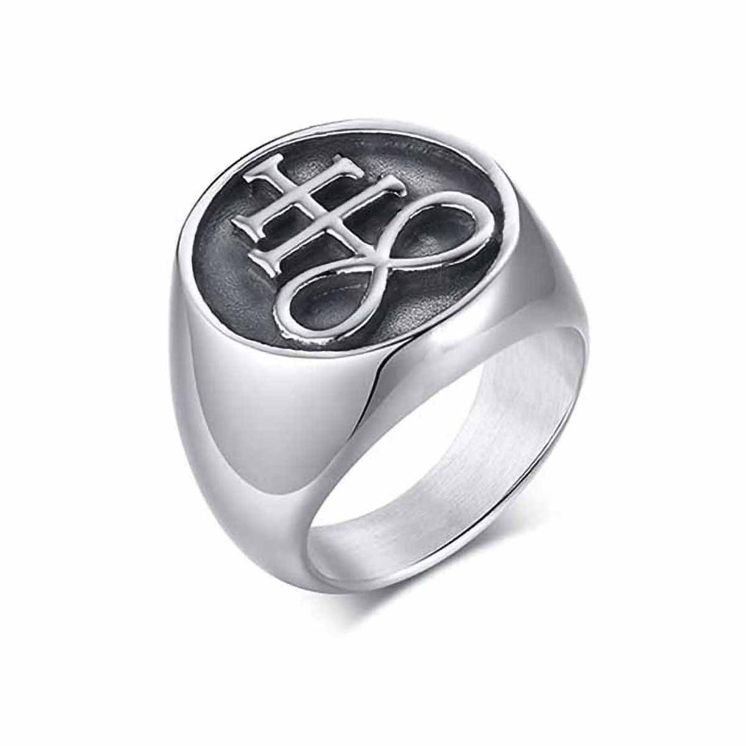 GUNGNEER Satan Cross Ring Stainless Steel Sigil of Leviathan Jewelry Accessory For Men