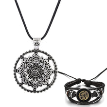 Load image into Gallery viewer, GUNGNEER Om Charm Bracelet Multilayer Leather Mandala Lotus Necklace Jewelry Set For Men Women