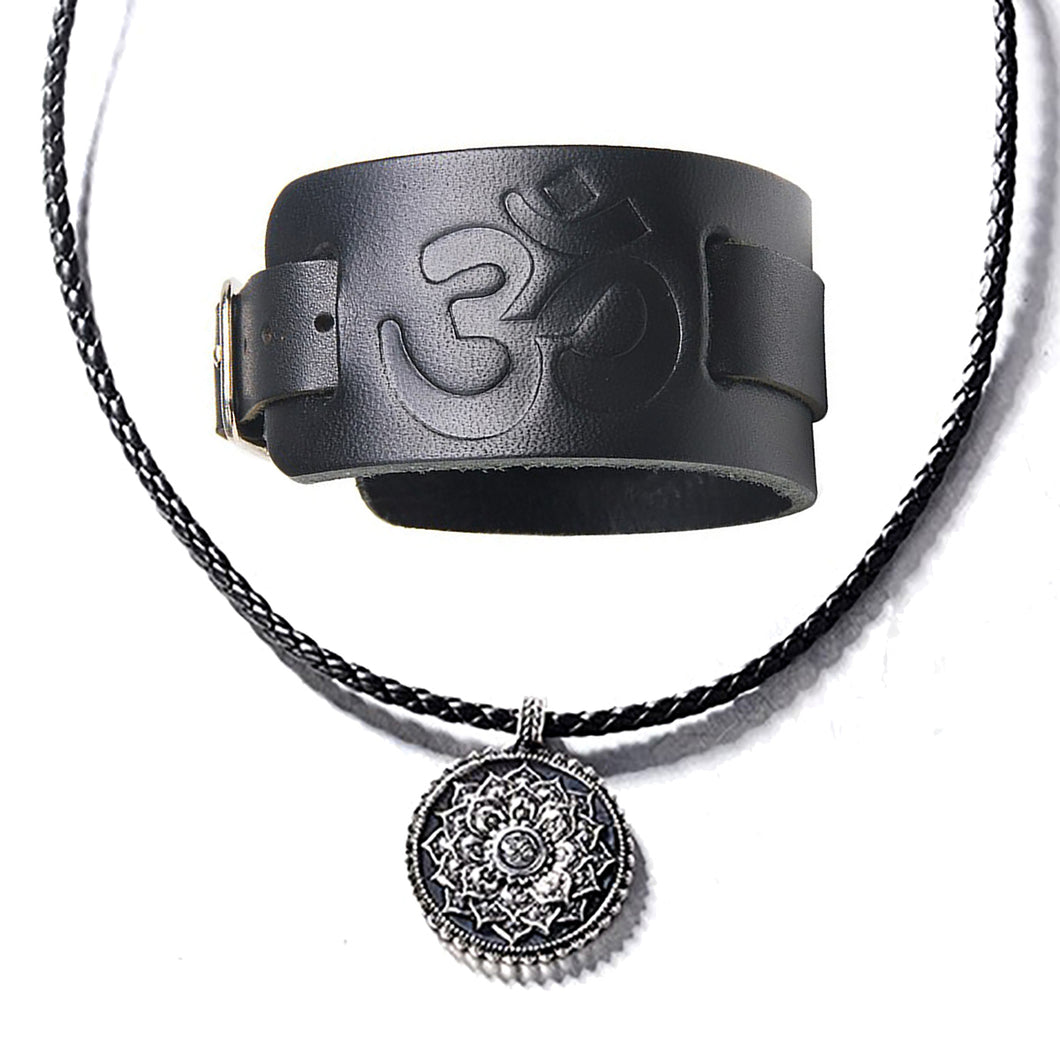GUNGNEER Om Bracelet Sanskrit Hindu Mandala Lotus Pendant Necklace Jewelry Set For Men Women