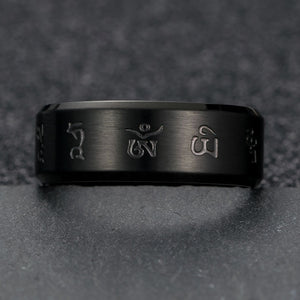 GUNGNEER Om Buddhist Ring Stainless Steel Mantra Tibetan Jewelry Accessory For Men