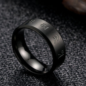 GUNGNEER Stainless Steel Om Buddhist Ring Mantra Religious Choker Necklace Jewelry Set For Men