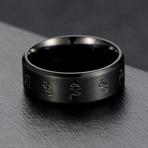 GUNGNEER Stainless Steel Om Buddhist Ring Mantra Religious Choker Necklace Jewelry Set For Men