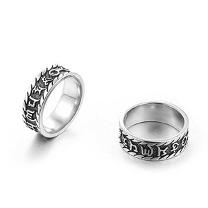 GUNGNEER Stainless Steel Buddhist Mantra Om Ring Mantra Faith Earrings Jewelry Set For Men