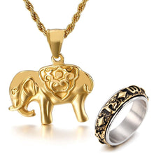 Load image into Gallery viewer, GUNGNEER Stainless Steel Om Mani Mandala Ring Buddhist Elephant Pendant Jewelry Set For Men