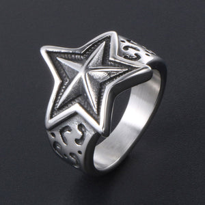 GUNGNEER Wicca Pentagram Five Point Star Pattern Twisted Ring Stainless Steel Punk Jewelry Set